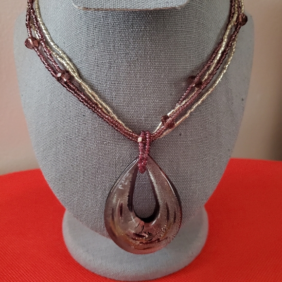 Murano Glass Pendant with Beaded Necklace .Italy NWOT - Picture 5 of 5